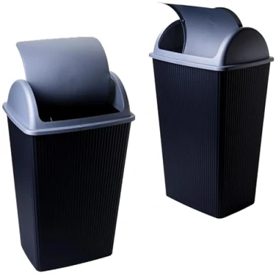 Abbildung von Livinja Mülleimer 2er Pack Abfalleimer 45L mit Schwingdeckel für Küche &amp; Büro, robuster Kunststoff, Schwarz/Silber