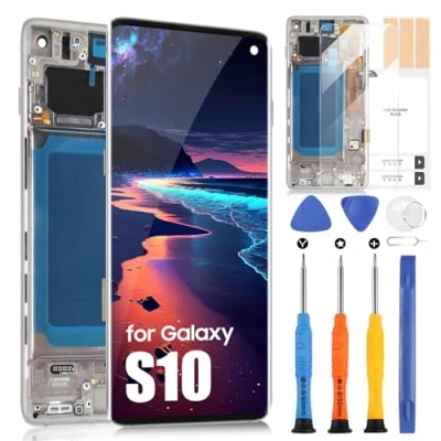 Abbildung von OLED für Samsung Galaxy S10 Display G973 SM G973F G973U G973W G9730 LCD Touchscreen Digitazer Assembly Ersatz mit Reparatur Kit (Schwarz Rahmen, Fingerprint