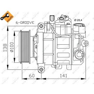 Abbildung von NRF EASY FIT 32263 Kompressor 6SEU14C 12 PAG 46 mit Kompressoröl, Dichtring AUDI: A4 B8 Avant, B7 Limousine, B6 SEAT: Exeo ST