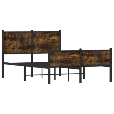 Abbildung von vidaXL Metallbett, Bett ohne Matratze, Bettgestell mit Lattenrost Kopfteil Fußteil, Doppelbett für Schlafzimmer, Räuchereiche 120x200cm