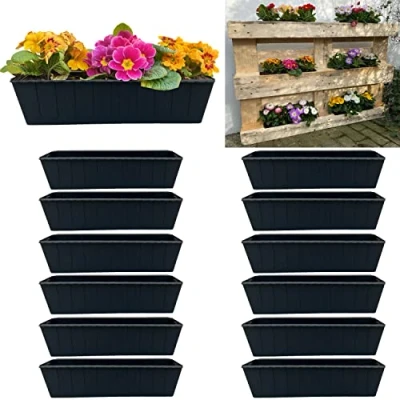 Abbildung von Hossi&#039;s Wholesale 12 Euro Paletten Blumenkästen Einsätze 37,3cm Anthrazit Pflanzkasten für Europalette Palette Balkonkasten Blumentopf aus stabilen Kunststoff Made in Germany