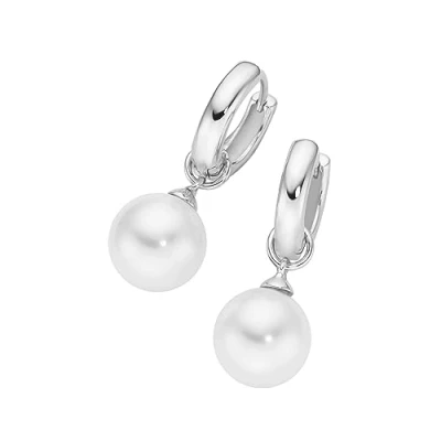 Abbildung von Giorgio Martello Milano Creolen Behang Schwarze Achat Kugeln Oder Weiße Perlen, Silber 925 Weiss, 2,5 Cm Sterling