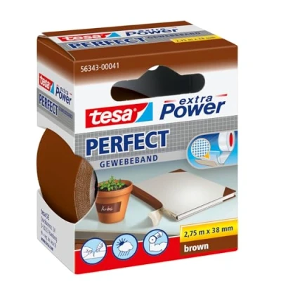 Abbildung von tesa extra Power Perfect Gewebeband Gewebeverstärktes Ductape zum Basteln, Reparieren, Befestigen, Verstärken und Beschriften Braun 2,75 m x 38 mm