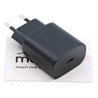 Abbildung von Ladegerät für Original Samsung 25W Galaxy S21, S21 Plus, Ultra, S20, S20 5G, FE, Plus 5G (ohne Datenkabel) mit mungoo Displayputztuch