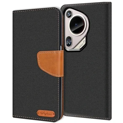 Abbildung von Verco kompatibel mit Huawei Pura 70 Ultra Hülle, Schutzhülle für Tasche Denim Textil Book Case Flip Klapphülle, Schwarz