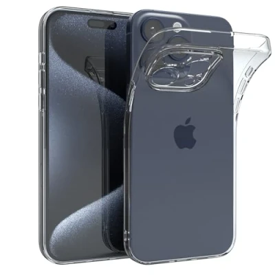 Abbildung von EAZY CASE Hülle kompatibel mit iPhone 15 Pro Max Schutzhülle Silikon, Ultra dünn, Slimcover, Handyhülle, Silikonhülle, Backcover, Durchsichtig, Klar Transparent
