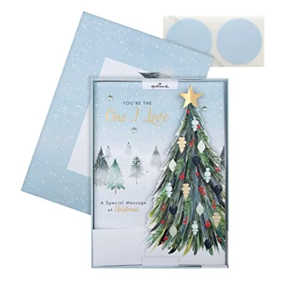 Abbildung von Hallmark Weihnachtskarte mit Aufschrift I Love (in englischer Sprache), klassische Winterszene Baum Design