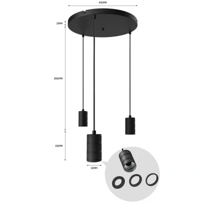 Abbildung von Calex Retro Pendelleuchte, rund, 3 flg., schwarz