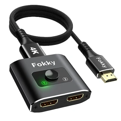 Abbildung von HDMI Switch Splitter 4K @ 60Hz, Aluminium Bi Directional 2 in 1 Out or Switcher Supports HD 3D 1080P (Schwarz mit 1m Datenkabel)
