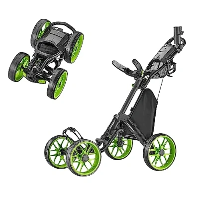 Abbildung von CaddyTek Golfwagen mit 4 Rädern CaddyCruiser ONE Version 8 1 Click Faltbarer Trolley leicht, kompakt, leicht zu öffnen, Lime, Einheitsgröße