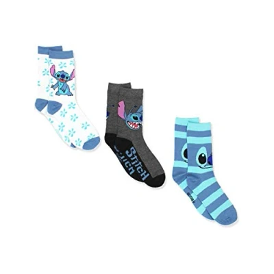 Abbildung von Disney Lilo &amp; Stitch Crew Socken für Damen, 3er Pack (Jugendliche/Erwachsene), Weiß/Blau, L