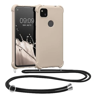 Abbildung von kwmobile Necklace Case kompatibel mit Google Pixel 4a Hülle Cover Kordel zum Umhängen Silikon Schutzhülle Creme