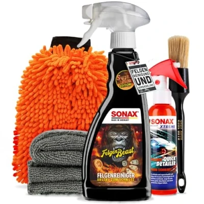 Abbildung von SONAX Felgenreinigung Versiegelung Set Felgenbeast QuickDetailer Felgenreiniger (Set, [5 St. Felgenreinigungs und Versiegelungsset Felgenreinigungsset Versiegelungsset)