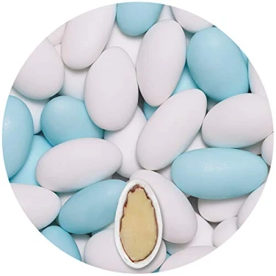 Abbildung von EinsSein® 1 Kg Hochzeitsmandeln Gracile MIX weiss &amp; himmelblau MATT ca 64 Gastgeschenke Hochzeit Taufmandeln Zuckermandeln Bonboniere Bonbons Koufeta Confetti Taufe Konfirmation hellblau