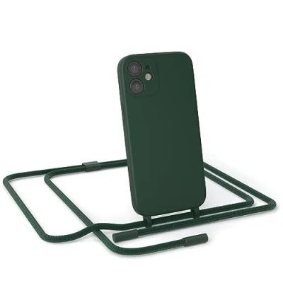 Abbildung von EAZY CASE Handykette Silikon Premium kompatibel mit iPhone 12 Mini Handyhülle Umhängeband, Handykordel Schutzhülle, Silikonhülle, Hülle Band, Kette für Smartphone, Pinien Grün