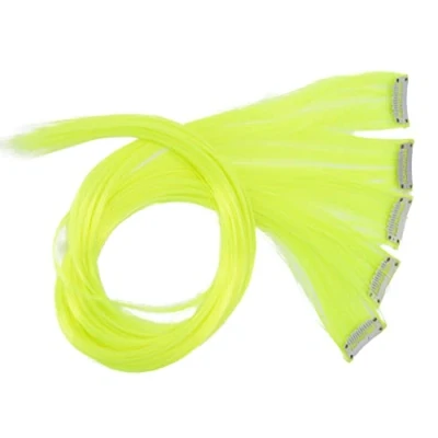 Abbildung von CAISHA 5 Teile Set 60cm Bunte Strähne Strähnchen Clip in Extension Haarverlängerung Glatt Langhaar Haarteil Neogelb BST120