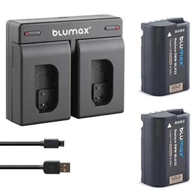 Abbildung von 2X Blumax Akku ersetzt Panasonic DMW BLK22 / BLK22E 2250mAh + Doppel Ladegerät USB komaptibel mit Lumix DC S5 S5K G9 GH5 II GH5S GH6