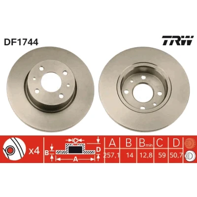 Abbildung von TRW DF1744 Bremsscheibe 257 14 4 98 voll lackiert