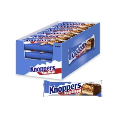 Abbildung von Knoppers NussRiegel 24 x 40g Schokoriegel mit Milch und Nugatcreme, Haselnüssen, Karamell Vollmilchschokolade