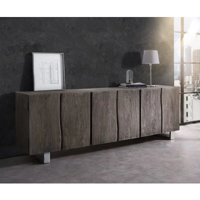 Abbildung von DELIFE Sideboard Live Edge, Akazie Platin 220 cm 6 Türen Massivholz Baumkante