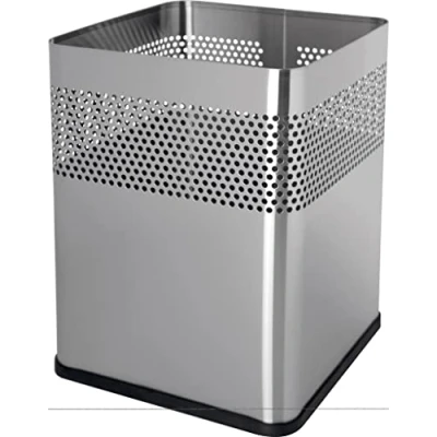 Abbildung von helit H2515900 Quadratischer Edelstahl Papierkorb, 18 Liter, silber, mit Lochdekor, 1 Stück