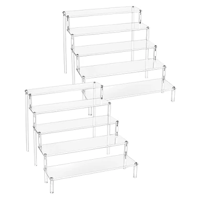 Abbildung von QWORK® 2er Pack 5 Stufig Acryl Display Ständer, Transparente Riser Regal für Figuren, Schmuck, Cupcake, Lippenstift, Nagellack, Gewürz 30x32x25cm