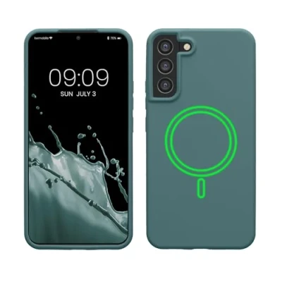 Abbildung von kwmobile Hülle kompatibel mit Samsung Galaxy S22 Plus magnetisches Silikon Case MagSafe Cover gummiert Arctic Night