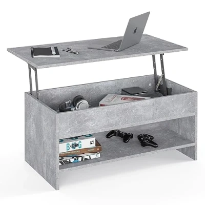 Abbildung von KOMTO Couchtisch Höhenverstellbar Wohnzimmertisch mit Stauraum Aufklappbar Sofatisch (Kaffeetisch Stubentisch, Spanplatte, Coffee Table Tokyo 98,4 x 50,4 48 cm)