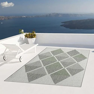Abbildung von Taracarpet Outdoor Teppich Wetterfest Wohnzimmer Balkon Küchenteppich Flachgewebe Sisaloptik Muster Skandi grün 120x160 cm