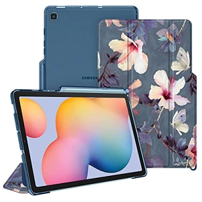 Abbildung von Fintie Hülle für Samsung Galaxy Tab S6 Lite 10,4 Zoll 2024/2022/2020 Tablet Slim Schutzhülle mit Transparenter Rückseite Cover und Auto Schlaf/Wach Funktion, Blühender Hibiskus