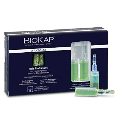 Abbildung von BIOKAP Stärkende Ampullen 12 x 7ml Anti Haarausfall INTENSIVANWENDUNG 99% natürliche Inhaltsstoffe Stärkt &amp; festigt das Haar Bio Bambus Olax dissitiflora Öl Leinsamen Kupfer Biotin