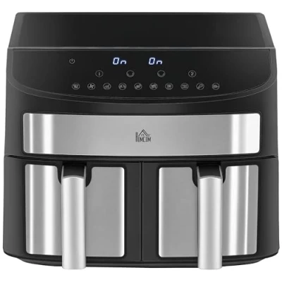 Abbildung von HOMCOM Heißluftfritteuse 8L Airfryer mit Doppelkammer, 10 Programmen, 2400 W