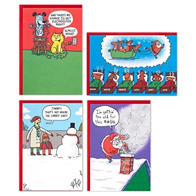 Abbildung von Hallmark Shoebox Lustige Weihnachtskarten Sortiment Festliche Cartoons (4 Designs, 24 Karten mit Umschlägen)
