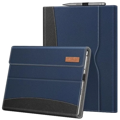 Abbildung von Fintie Hülle für Microsoft Surface Pro 8 13 Zoll (2021) Multi Sichtwinkel Hochwertigem Kunstleder Tasche Schutzhülle mit Dokumentschlitze, Type Cover Kompatibel, Marineblau