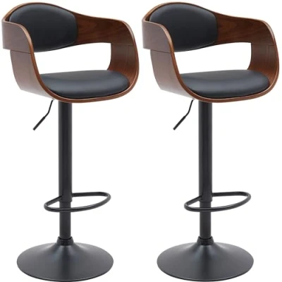 Abbildung von CLP 2er Set Barhocker Kingston Mit Hochwertiger Polsterung I Höhenverstellbarer Barstuhl Robustem Metallgestell, Farbe:walnuss/schwarz, Material:Kunstleder