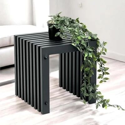 Abbildung von DanDiBo Beistelltisch Lamellenhocker Hocker Metall Schwarz Eckig BASE Massiv Modern