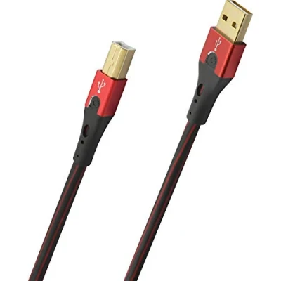 Abbildung von Oehlbach USB Evolution B hochwertiges Kabel Typ 2.0 A auf (für Audio Streaming, DAC und Drucker) schwarz/rot 1m