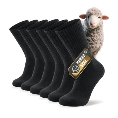 Abbildung von PULIOU Merino Socken, Thermosocken Wandersocken Herren Damen, Wintersocken Outdoor Trekkingsocken, Merinowolle Sportsocken Gepolstert Arbeitssocken für Damen (3 Paar)