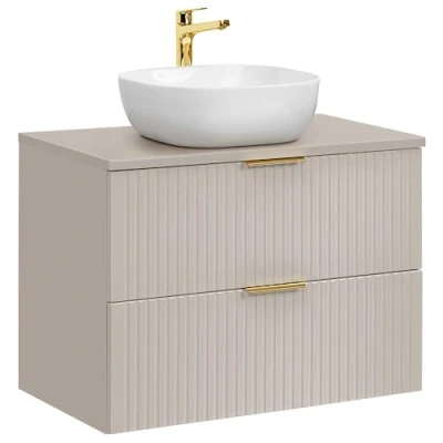 Abbildung von Lomadox Waschtisch ADELAIDE 56 CASHMERE, 80cm mit Keramik Aufsatzbecken, kaschmir gerillter Front