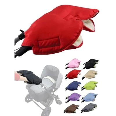 Abbildung von Muff Handschuh [Handwärmer für Kinderwagen] Handmuff Buggy mit Lammwolle wasserfest winddicht Universalgröße Kinderwagen, Buggy, Radanhänger (rot)