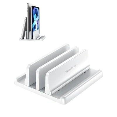 Abbildung von Vaydeer Vertikaler Laptopständer für Schreibtisch, Doppelschlitze, Kunststoff Laptophalter mit platzsparendem 4 in 1 Design, verstellbarer Laptop Ständer unterstützt MacBook, Chromebook, Surface, Dell