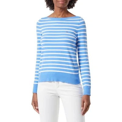 Abbildung von Tommy Hilfiger Stitch Sweater Strickpullover, Damen, Größe: XXS, Blue spell/ecru