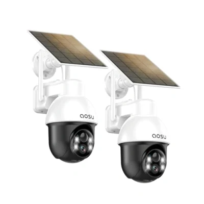 Abbildung von AOSU Überwachungskamera Aussen mit Solarpanel, Panorama PTZ, Automatischer Personenverfolgung, 2K Nachtsicht, Licht und Tonalarm, 2 Wege Audio, kompatibel Alexa/Google Assistant(2 Pack)