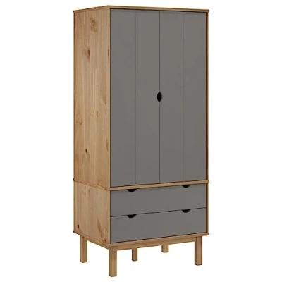 Abbildung von vidaXL Kleiderschrank OTTA Braun&amp;Grau 76,5x53x172 cm Massivholz Kiefer