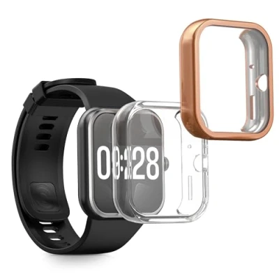 Abbildung von kwmobile 2X Schutzhülle kompatibel mit Xiaomi Redmi Watch 4 Hülle Fullbody Cover Set aus Silikon Transparent Rosegold