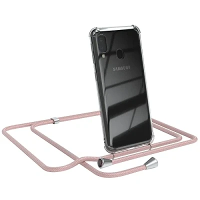Abbildung von EAZY CASE Handykette kompatibel mit Samsung Galaxy A20e Handyhülle Umhängeband, Handykordel Schutzhülle, Silikonhülle, Hülle Band, Stylische Kette für Smartphone, Rosé Gold