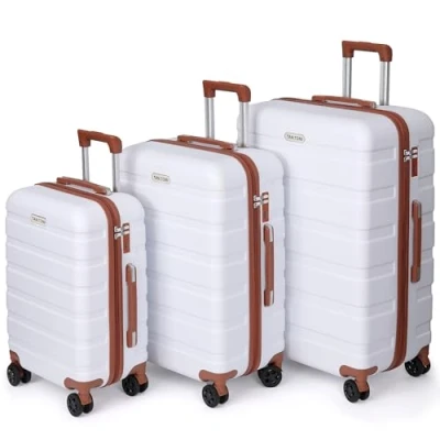 Abbildung von TANTOMI Koffer Set 3 Teilig Hartschale, Kofferset, Gepäck Sets &amp; Trolley Handgepäck, Reisekoffer mit Passwortsperre, Hartschalenkoffer Suitcase 4 Rollen(Weiß/Braun, Stück)
