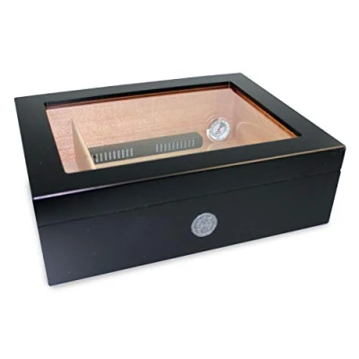Abbildung von Egoist Premium Zigarren Humidor Box aus Holz mit Hygrometer und Befeuchtungssystem für ca. 25 I Zubehör Schwarz