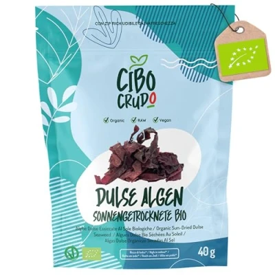 Abbildung von Bio Dulse Algen 40g. Atlantischer Lappentang aus Atlantik. Getrocknete Reich an Vitaminen Eisenprotein Jod und Kalium. Keine Flocken Sondern Seetangstücke zum Essen.