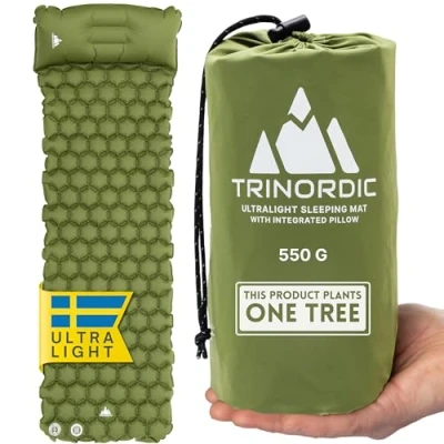 Abbildung von TRINORDIC 550g Ultraleichte Aufblasbare Isomatte mit Aufblasbarem Kissen Camping Matratze Kleines Packmaß für Outdoor, Camping, Wandern &amp; Bikepacking